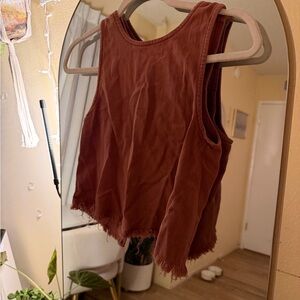 Aerie Frayed Hem Tank Top - Brown